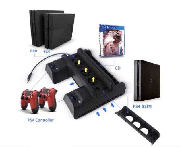 Dobe ขาตั้งเครื่อง Ps4 Pro/Slim มีไฟบอกสถานะการชาร์จจอย (Stand for Ps.4)(ขาตั้ง ps4 3 in 1)(ขาตั้งPS4)(PS4 Stand)