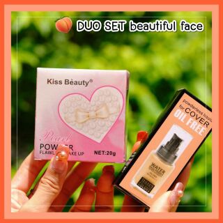 ลดราคา‼ DUO SET beautiful face แป้งพัฟไข่มุก+รองพื้นเนื้อดี