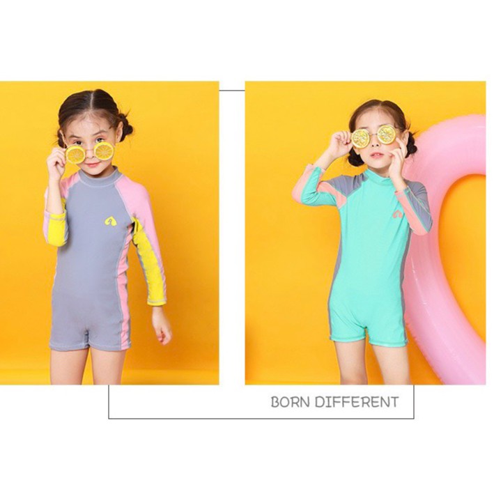 ชุดว่ายน้ำเด็ก สีพาสเทล บอดี้สูท ซิปหลัง เนื้อผ้าหนาอย่างดี M- 5XL มีหมวก