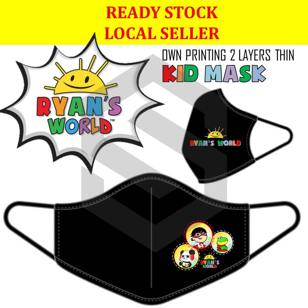 Ryan's World Mystery mask / Ryan Toys Review / Ryan Toy (ผ้าฝ้าย 2 ชั้น, หน้ากากพิมพ์ลายเอง) 2/2 และจํากัด