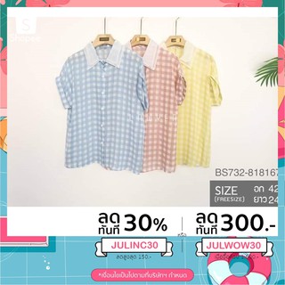 (ใช้โค้ดJULINC30ลด30%สูงสุด150.-ไม่มีขั้นต่ำ) เสื้อลายสก็อต สีพาสเทล สดใส สไตล์เกาหลี มี3สี