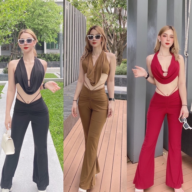 🔥เสื้อคล้องคอ+กางเกงขายาว🔥🔥ชุดเซ็ท ชุดไปงานแต่ง ชุดเที่ยวกลางคืน ชุดไปทะเล🎄 ชุดคริสต์มาส