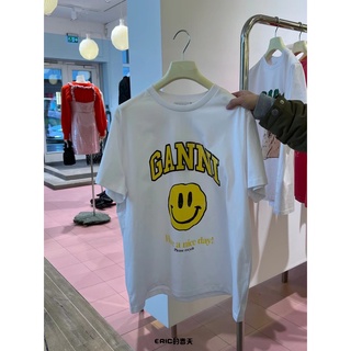 Ganni เสื้อยืดคอกลม แขนสั้น พิมพ์ลายการ์ตูนกระต่าย หน้ายิ้ม หลากสี สําหรับผู้ชาย และผู้หญิง