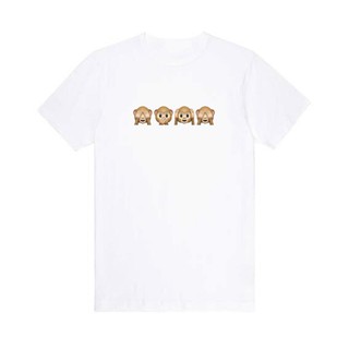 เสื้อยืดสีขาวเสื้อยืด EMOJI รูปลิง unisex ใส่สบาย ผ้านิ่ม