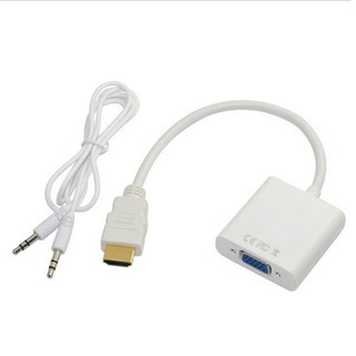 สายแปลง VGA to HDMI Converter Adapter สีขาว ตัวแปลงสัญญาณภาพ มีเสียง พร้อมสาย 3.5mm