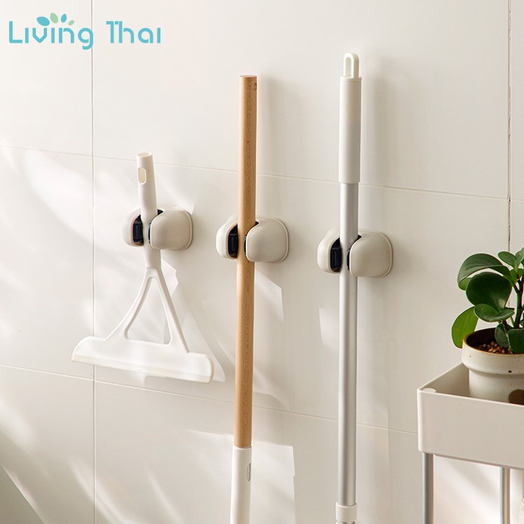 Living Thai ที่แขวนไม้กวาด อุปกรณ์จัดเก็บไม้กวาด ที่แขวนไม้ถูพื้น ไม่ต้องเจาะ ติดง่าย รับน้ำหนักเยอะ