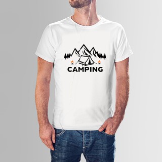 เสื้อยืด camping เต็นท์ สีขาว สำดำ