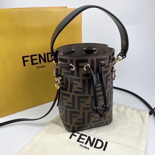 SALE!! Fendi bucket FF bag mini mon tresor กระเป๋าถือ กระเป๋าสะพายข้าง น้ำตาล ดำ เฟนดิ กระเป๋า ของแท้ leather แบรนด์เนม