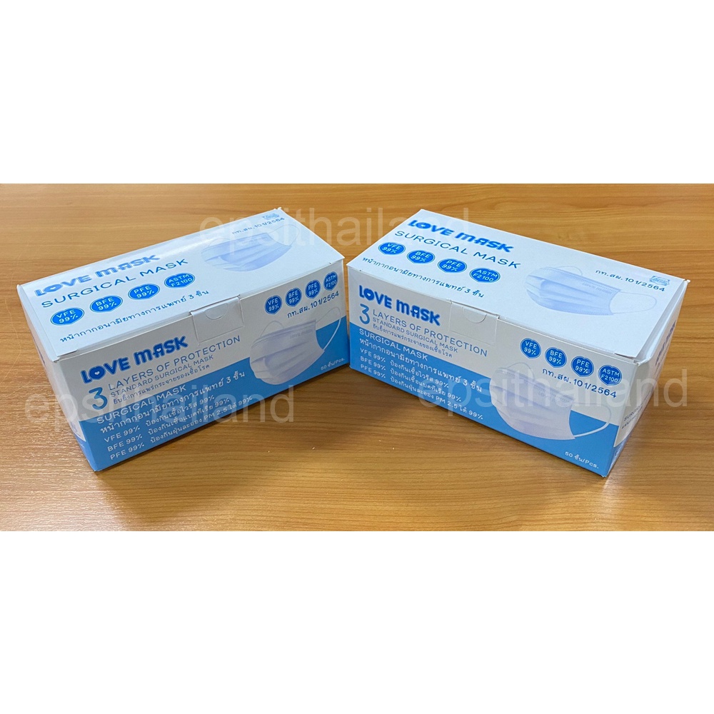 แมสทางการแพทย์ ป้องเชื้อไวรัส แบคทีเรีย PM2.5 ได้3 ชั้น SURGICAL MASK/DISPOSABLE MASK 3-LAYER BFE=99%≥ Made in Thailand