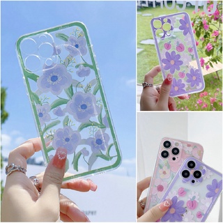 เคส Samsung Galaxy A72 A42 A02 A12 A03 Core A51 A71 M52 M12 M02 4G 5G Cute Small Fresh Flowers Cherry Peach with Bow Chain Fine Hole Shockproof Tpu Clear Soft Phone Case CES 12