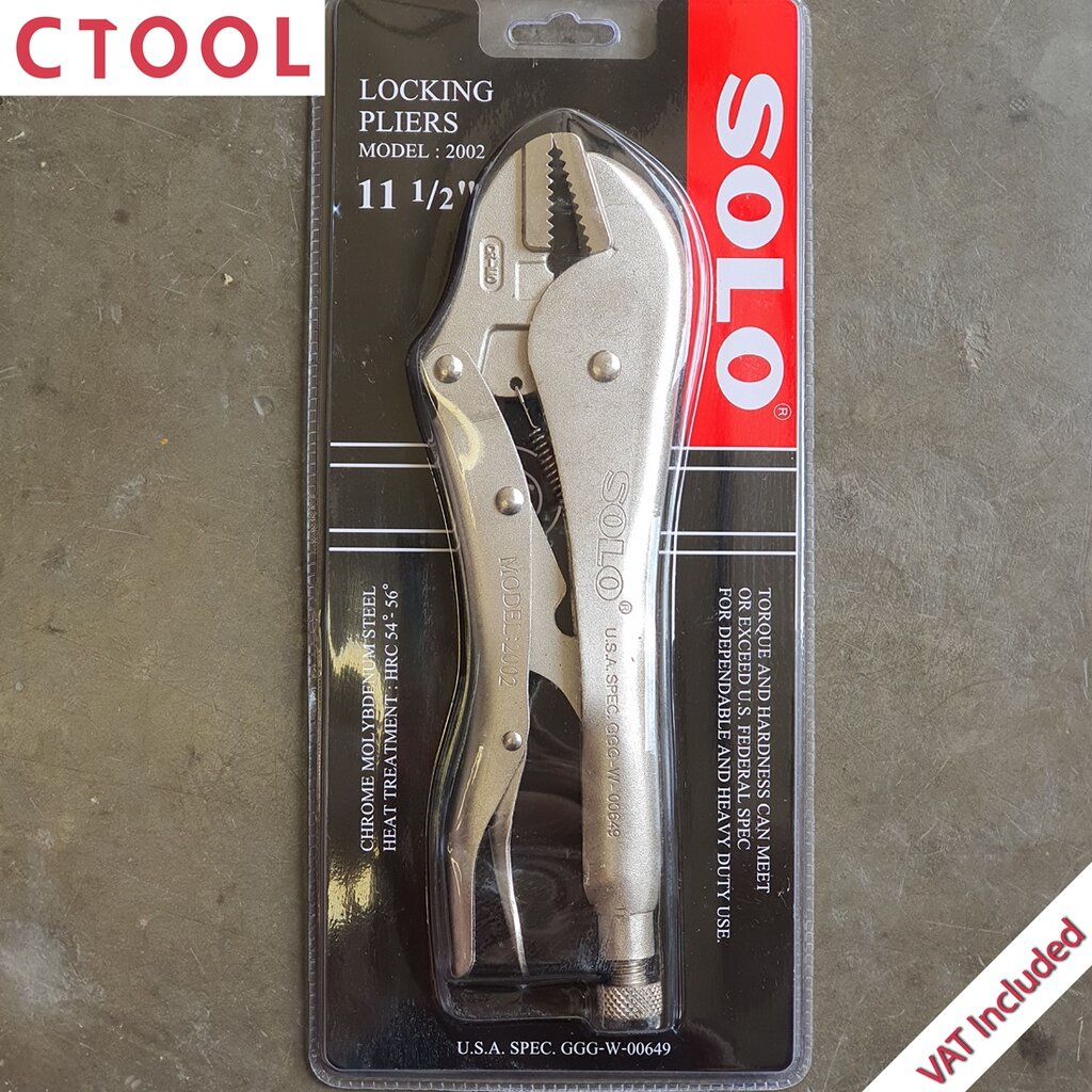 คีมล็อคปากตรง11.5นิ้ว (11.1/2")(11นิ้วครึ่ง) #2002 Solo ของแท้ - Authentic Chrome Locking Pliers - ซีทูล Ctoolhardware