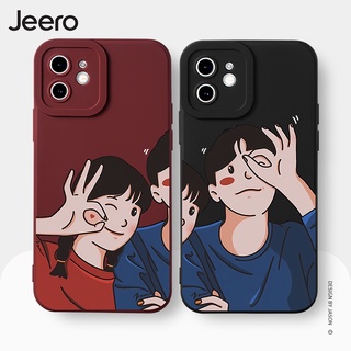 Jeero เคสคู่ เคสไอโฟน คู่รัก ขอบเหลี่ยมกันกระแทกซิลิโคนนุ่มการ์ตูนน่ารักตลก เคสโทรศัพท์ Compatible for iPhone 15 14 13 12 11 Pro Max SE 2020 X XR XS 8 7 ip 6S 6 Plus HFE1153