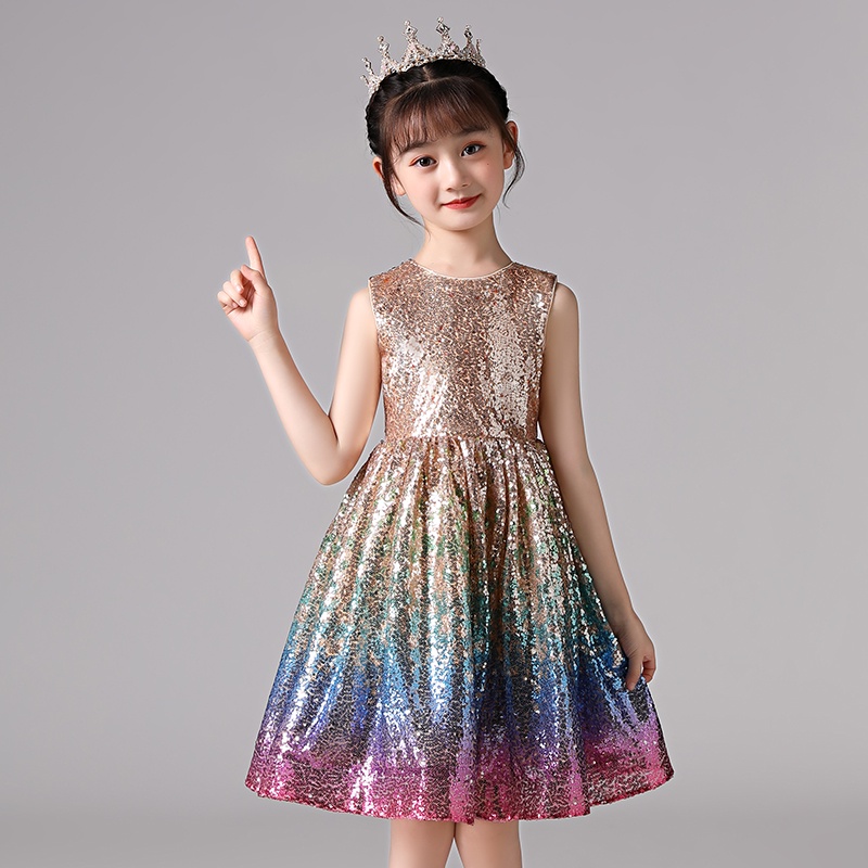 Hot Selling Kids Dress Baby Girls Flower Sequins Dress High Quality Party Princess Dress Children Kids Clothes 4-12 yrs