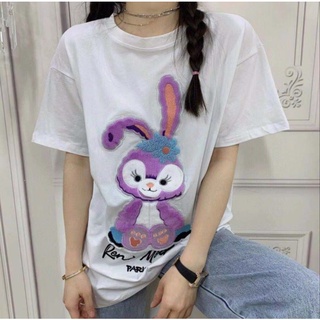 เสื้อยืด เสื้อยืดพิมพ์ลายกระต่าย/เสื้อยืดแขนสั้น/เสื้อยืด Oversizeแขนสั้นมัดย้อมลายการตูน/เสื้อ/เสื้อผ้าแฟชั่น