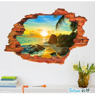 Wall Sticker สติ๊กเกอร์ติดผนัง 3D BEACH สไตล์D (กว้าง89cm.xสูง59cm)