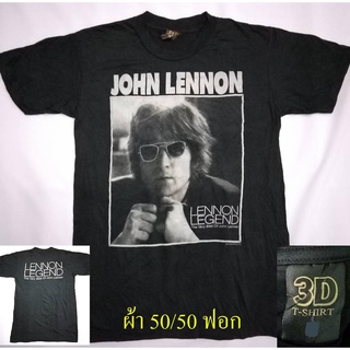 เสื้อวง The Beatles John Lennon เดอะบีทเทิ่ล จอห์น เลนนอน ผ้า คอตตอน 50% โพลี 50% (ผ้าบาง50/50)