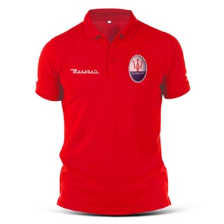 มาเซราตีMaserati Polo เสื้อยืดผ้าฝ้ายพิมพ์ลายรถยนต์ขนาดใหญ่