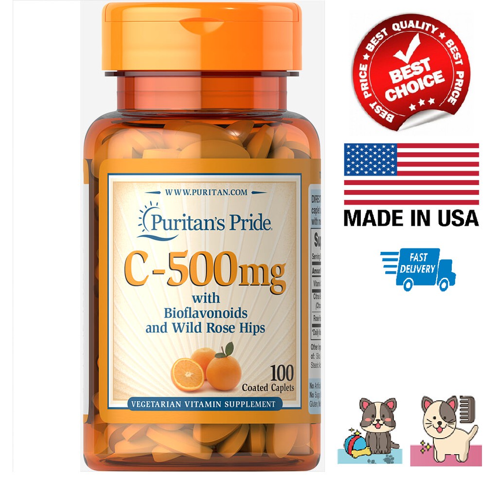 วิตามินซี เสริมภูมิต้านทาน Puritan's Pride Vitamin C-500 mg with Bioflavonoids &amp; Rose Hips / 100 Caplets