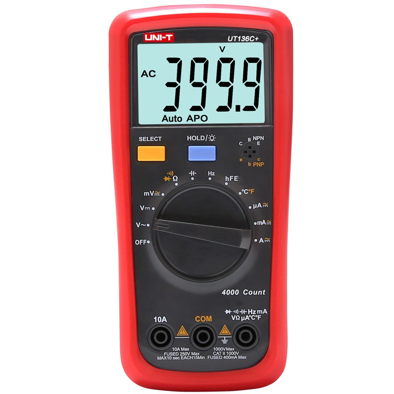 มัลติมิเตอร์แบบดิจิตอล UNI-T UT136B +/UT136C + ความต้านทานช่วง/การตรวจสอบ/ความถี่/hFE/NCV/การทดสอบอุ