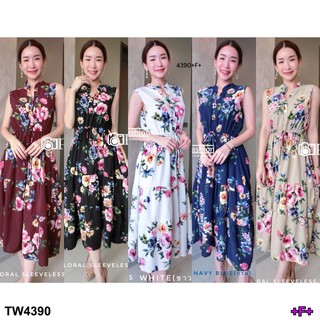 (4390) Maxi Dress แม็กซี่เดรสยาว แขนกุดคอจีน