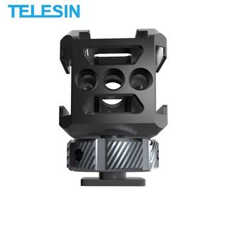 TELESIN Aluminum Triple Cold Shoe Mount Adapter with ¼”, 3/8” Interface