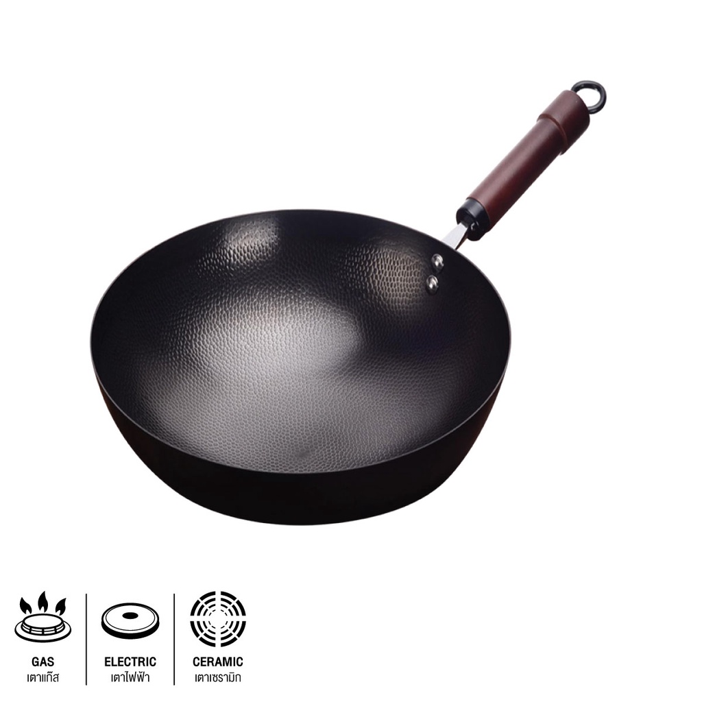 Homehapp กระทะเหล็กพร้อมด้ามจับ KASSA HOME รุ่น YF-PAN16 ขนาด 30 ซม. สีดำ
