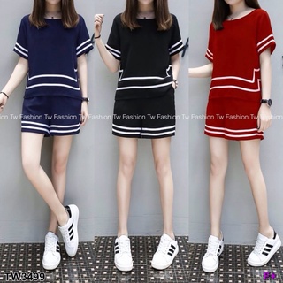 👗Pfashion [ส่งไว!!🚛] P3499 เซท เสื้อกางเกงขาสั้น แต่งเส้น Set, shirt, shorts, dress