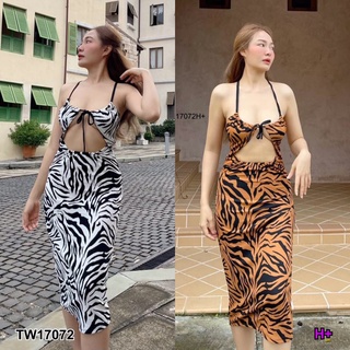 J17072 เดรส ลายม้าลาย ร้อยเชือก Zebra dress with string