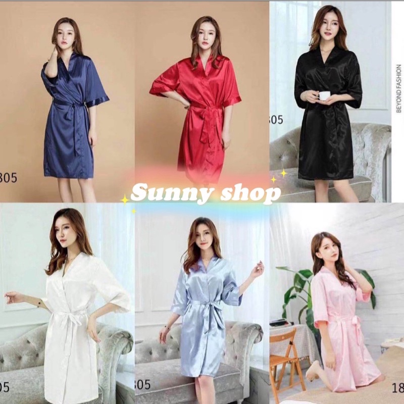 1805ชุดนอนผู้หญิง ผ้าซาติน ชุดคลุมผ้าซาติน พร้อมส่งที่ไทย