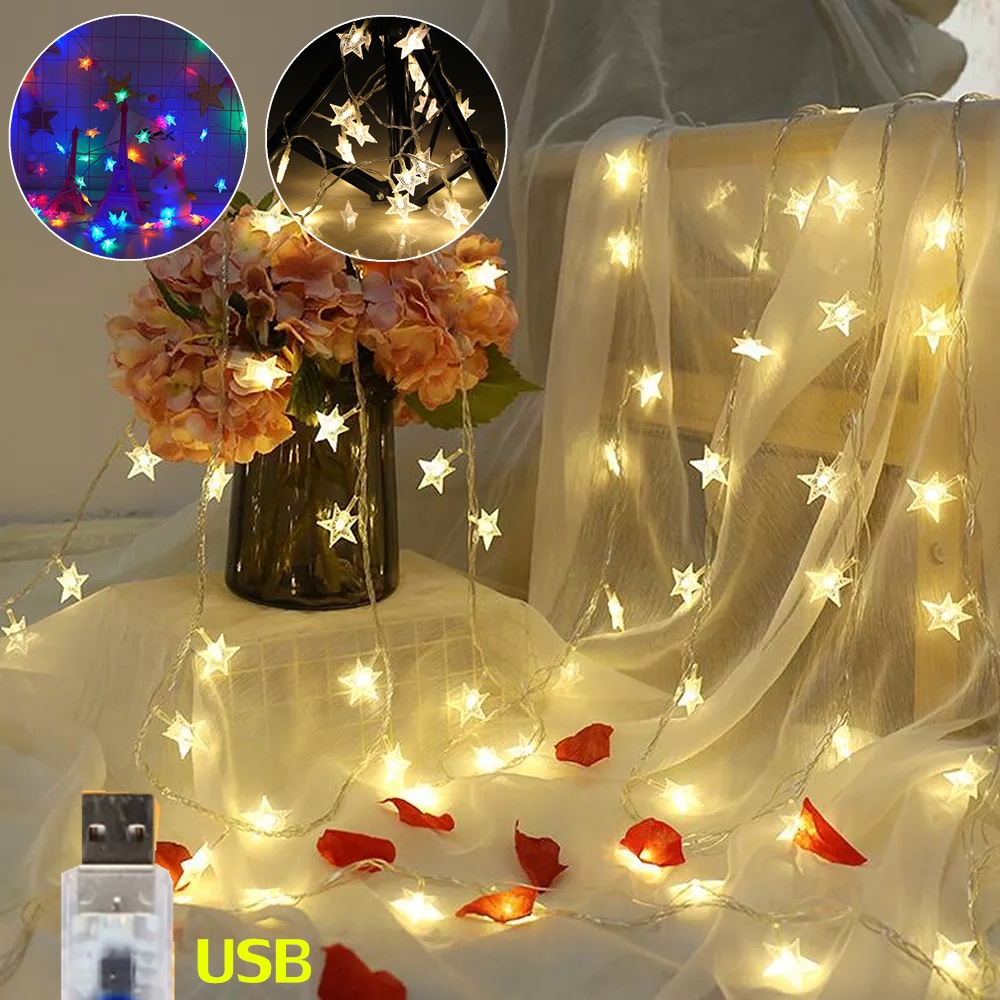 พร้อมส่งจ้า USBไฟดาวที่สวยงาม 2/3/5 เมตร ไฟ LED ประดับดาว ไฟสตริงสีอบอุ่น