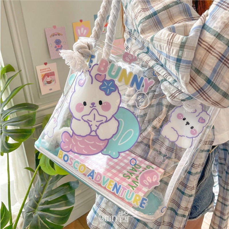 New กระเป๋าถือกระเป๋าสะพายไหล่ Pvc กันน้ําความจุขนาดใหญ่ลายทหาร cute bag