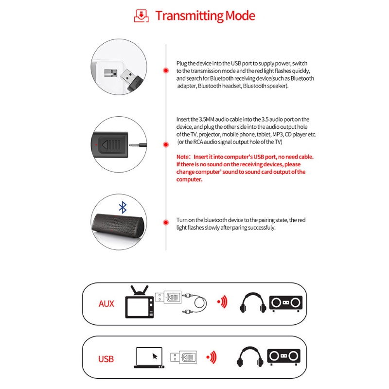 Btsg 4 In 1 อะแดปเตอร์รับส่งสัญญาณไร้สาย Pc Usb Micro บลูทูธ 5.0 Aux
#8