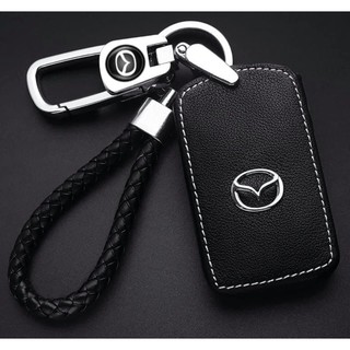 เคสกุญแจรถยนต์ สำหรับรถ New Mazda 3 sky CX30 2020 หนังสีดำ ด้ายขาว และ Mazda2,3 cx30 รุ่น 100ปี