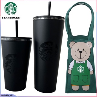 🌟Starbucks🌟ถ้วยกาแฟสตาร์บัคส์710มล./473มล.สองชั้นเคลือบถ้วยกาแฟสีดำ Frosted Straw Cup 24Oz/16Oz (Twinkle.Th)