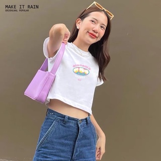 เสื้อครอป crop top make it rain ลายดอกไม้ น่ารัก everyday looks