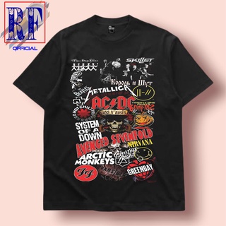 เสื้อยืดคอกลมเสื้อยืดวงเมทัล / ROCK GUN N ROSES / METALLICA / ACDC / NIRVANA / RED HOT CHILI PEPPERS / Black SYSTEM OF A