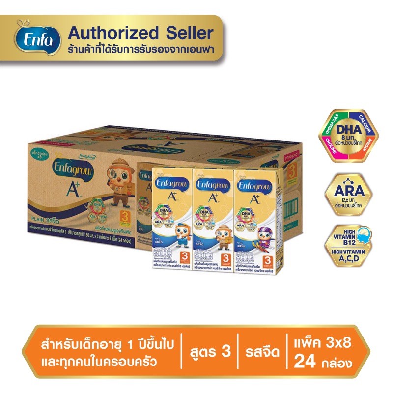 ENFAGROW A+ เอนฟาโกร เอพลัส ยูเอชที UHT 180ml. **ขายยกลัง 24 กล่อง** รสจืด