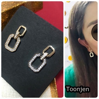 (พร้อมส่ง) Toonjen ต่างหูแฟชั่น ทรงเหลี่ยมประดับเพชร คุณภาพดี น้ำหนักเบา ไม่เจ็บหู ใส่ทำงาน ใส่ออกงาน เรียบหรู