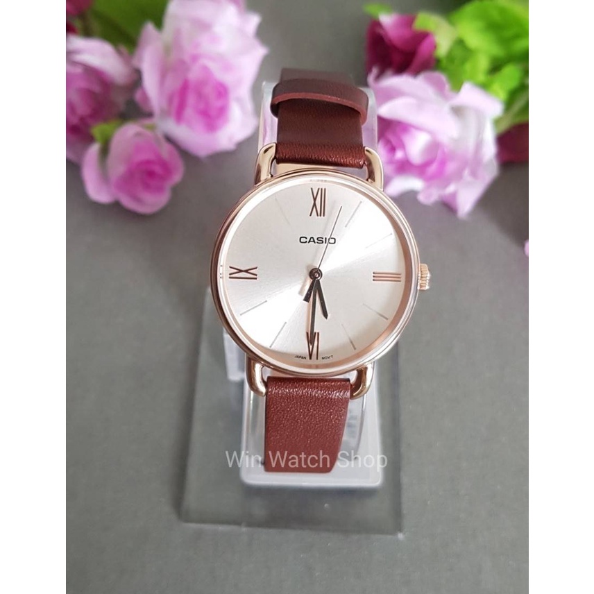 นาฬิกา Casio รุ่น LTP-E414PL-5A นาฬิกาสายหนังสำหรับผู้หญิง หน้าปัดสีพิงค์โกลด์- ของแท้ 100% รับประกันสินค้า1 ปี