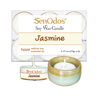 SenOdos Tealight  Set  15g.x 6 เทียนหอม เทียนทีไลท์ กลิ่นมะลิ + ถ้วยวางเทียน