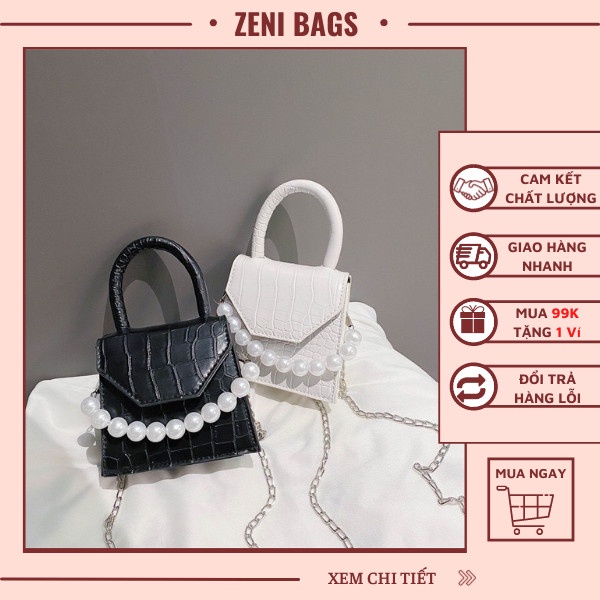 ZENI BAGS Mini Crossbody Bag with Pearl Strap รหัส Z01