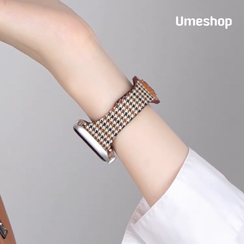 สายหนัง➕ผ้า BB small  แฟชั่น สำหรับ watch10 9 8 7 se 6 5 4 3 2 1 ขนาด 38 มม. 42 มม. 40 มม. 44 มม.45มม 41มม46mm สายนาฬิกา