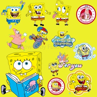 แผ่นสติกเกอร์รีดร้อน ลายการ์ตูน SpongeBob สําหรับตกแต่งเสื้อผ้า DIY