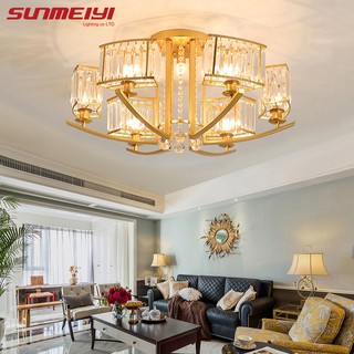 Sunmeiyi โคมไฟเพดาน LED K9 คริสตัล สีทอง สไตล์นอร์ดิก สําหรับห้องนั่งเล่น ห้องนอน