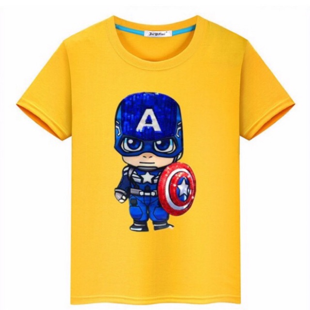 SS432A เสื้อยืดเด็ก ปักเลื่อม *กัปตันโล่ เหลือง* (2-3ข/4-5ข/6-7ข/8-9ข/10-11ข/12-13ข)