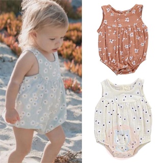 LAA6-Baby Girls One-piece Clothes, Summer Sleeveless Flower Print Romper