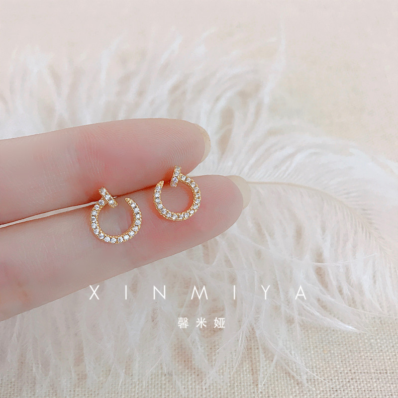 S925 Sterling Silver 14K Nail Earrings Simple and Cute Earrings Student Female Jewelry Gift