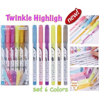 ปากกาไฮไลท์ twinkle 6 ด้าม 6 สี Chosch 765 ปากกาเน้นข้อความ กากเพชร ระยิบระยับ แววาว CHOSCH 765