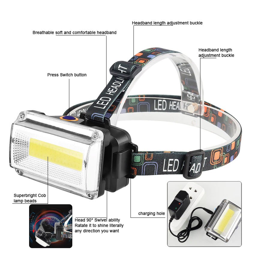 ไฟฉายคาดหัว COB LED พร้อมถ่าน 18650