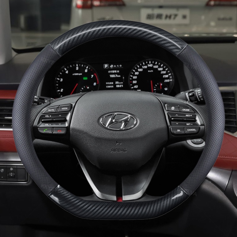 คาร์บอนไฟเบอร์หนังพวงมาลัยรถ Anti-slip สําหรับ Hyundai i30 kona i10 i35 eltra santa fe อุปกรณ์เสริมอ